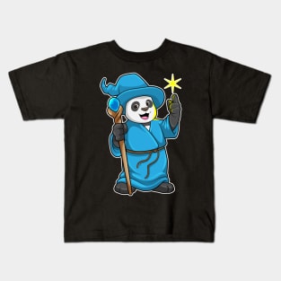 Panda as Wizard with Magic wand Kids T-Shirt